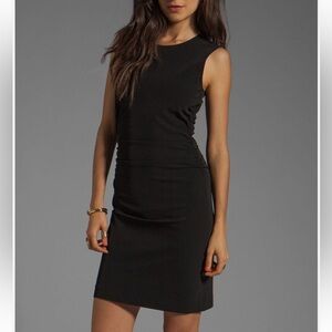 Theory Elowen Dress in Black Midi Ruched Sides Size 10